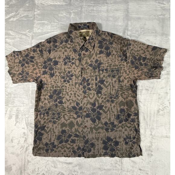 Tommy Hilfiger XL Shirt Men's 00s Floral Camo Button Up Hawaii Y2K Vintage - Picture 1 of 11